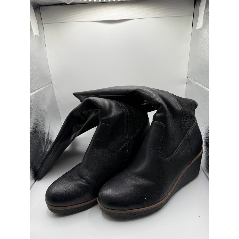 Soul Naturalizer Approve Womens US 7.5 M Wedge Boots Black Leather Knee High